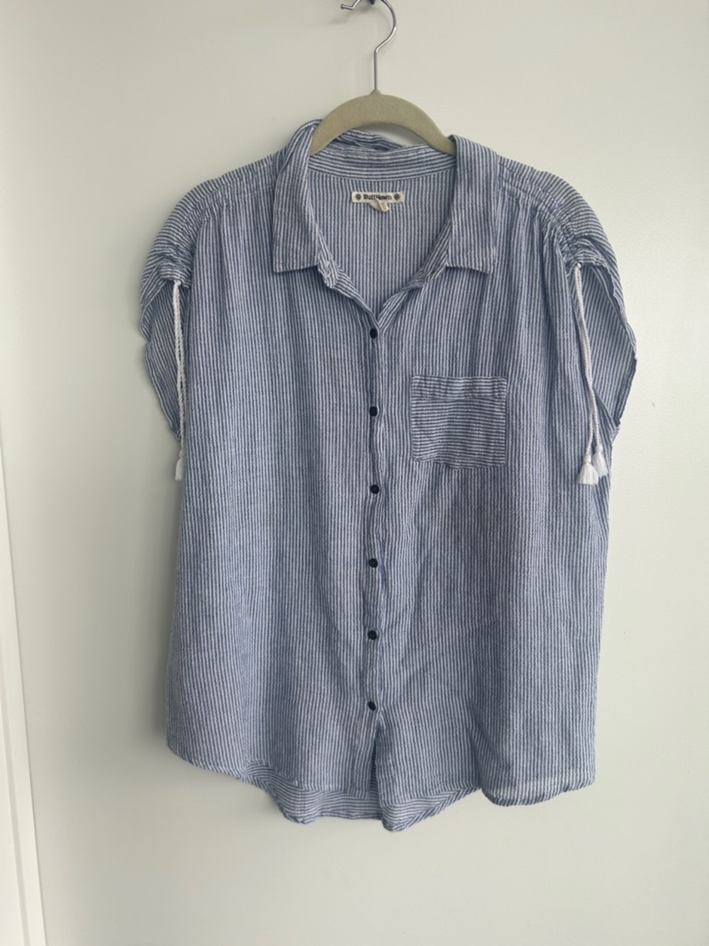 Ruff Hewn Blue and White Striped Button Front Blouse